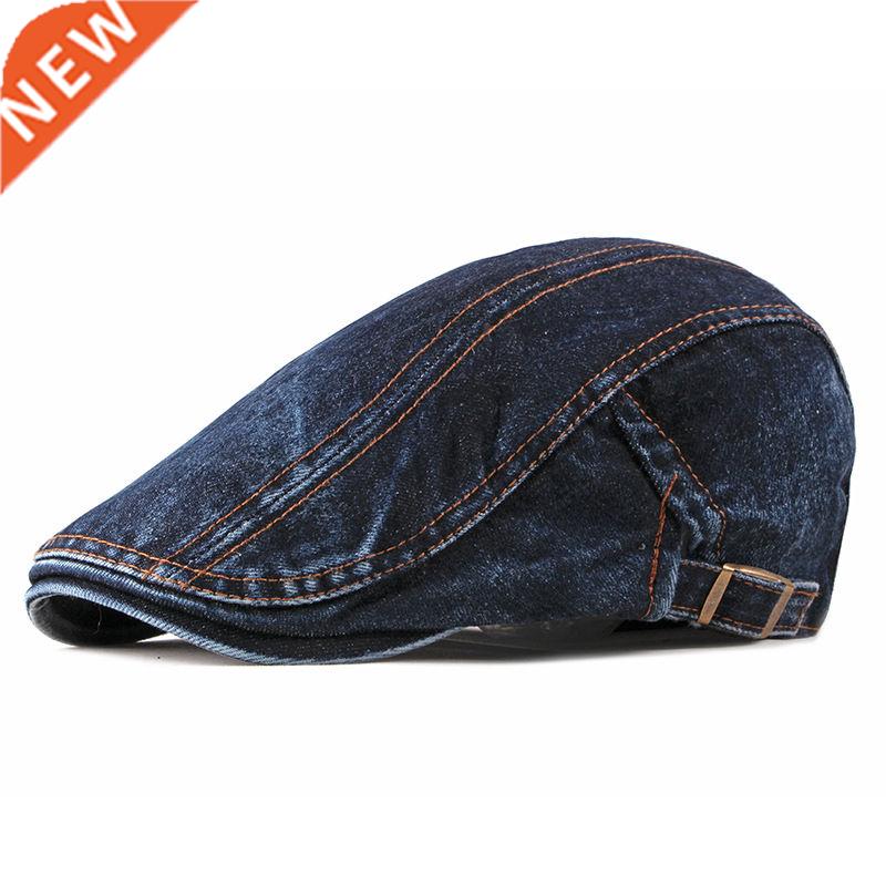 Spring Summer Solid Color Newsboy Caps Men Washed Denim Cott