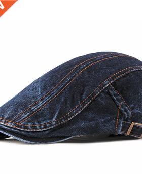 Spring Summer Solid Color Newsboy Caps Men Washed Denim Cott