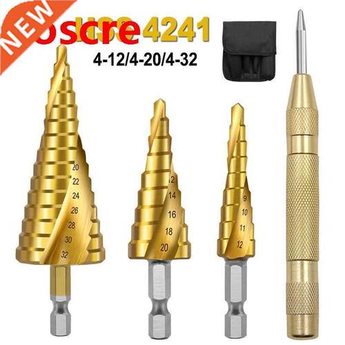 3Pcs HSS Titanium Coated Spiral Groove Step Drill Bit 1/4