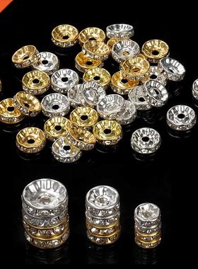 100pcs 4/6/8/10mm Gold Silver Rhinestone Rondelles Crystal B
