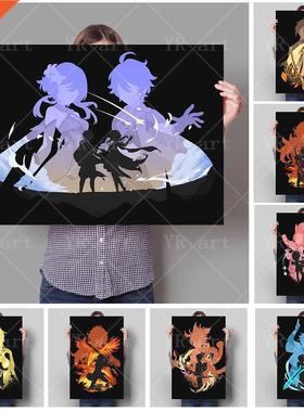 Vdeo Game Genshn mpact Pantng Wall Art Mural Anme Cha