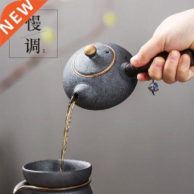 Chinese crude pottery teapot single wooden handle Japanese