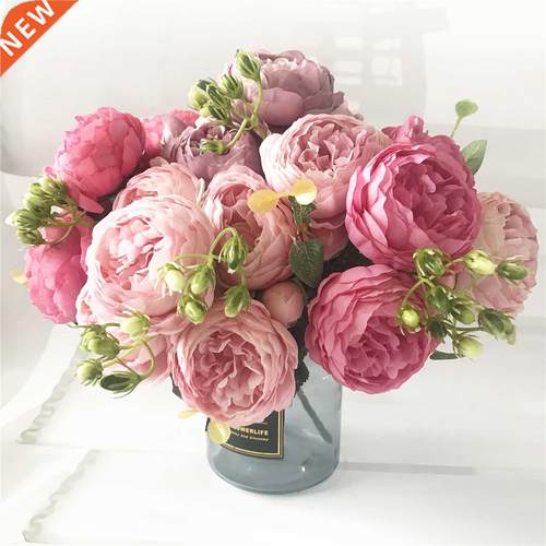 30cm Rose Pink Silk Peony Artificial Flowers Bouquet 5 Big H