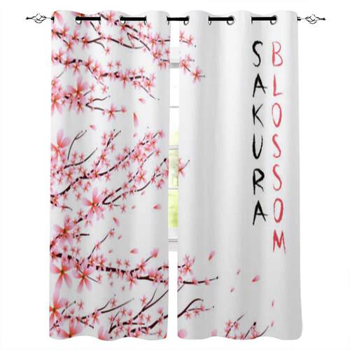 Pink Cherry Blossom Flowers Window Curtains for Living Room