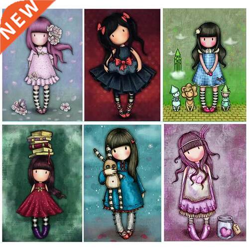 6 Pack 5D Diamond Painting Cartoon Girl Picture Full Square/