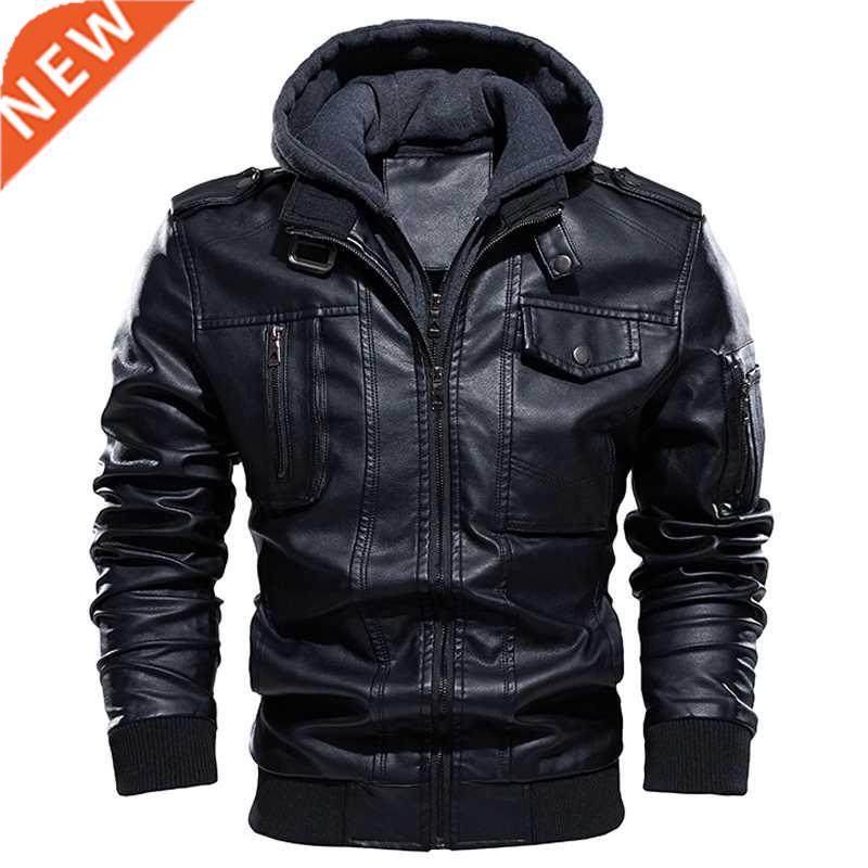Motorcycle Jacket Men Casual PU Leather Jackets Man Winter T图片