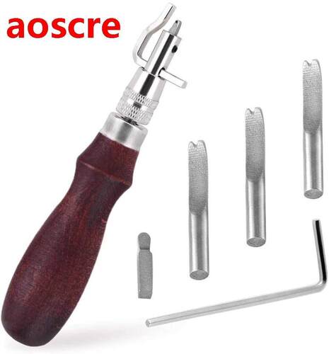 Red Leather Groover Tool , 7 in 1 Pro Adjustable Stitching G