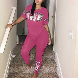 Casual 2 Piece Sets Women's Suit Tracksuits Set Pink Letter
