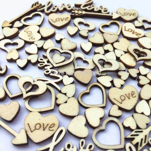 1000pcs Wood Wedding Mixed Hearts Love Confetti Crafts Chips