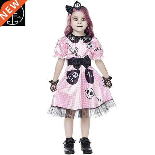 Halloween costume skull print children's pink horror Barbie