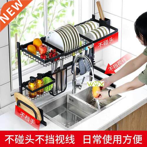 Kitchen Shelf, Black ainless eel Sink, Bowl Rack