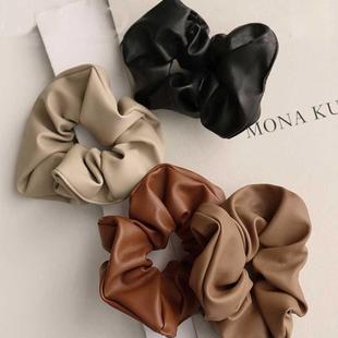 Fashion Leather Scrunchies Solid Red Rubber bands For Women