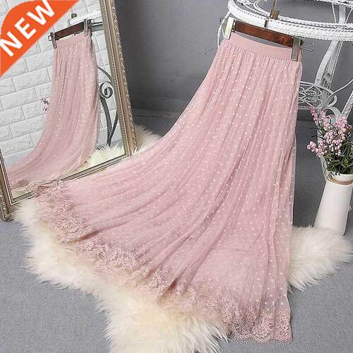 2022 Spring Elegant Lace Patchwork Mesh Midi Skirts Women El