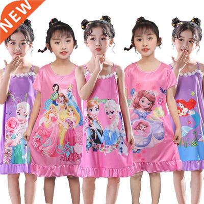 Frozen Anna Elsa Girls Ice Silk Slings Dress Summer Cartoon