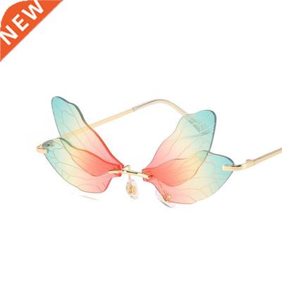 2021 Vintge Drgonfly Wings Sunglsses Fshion Rimless Wome