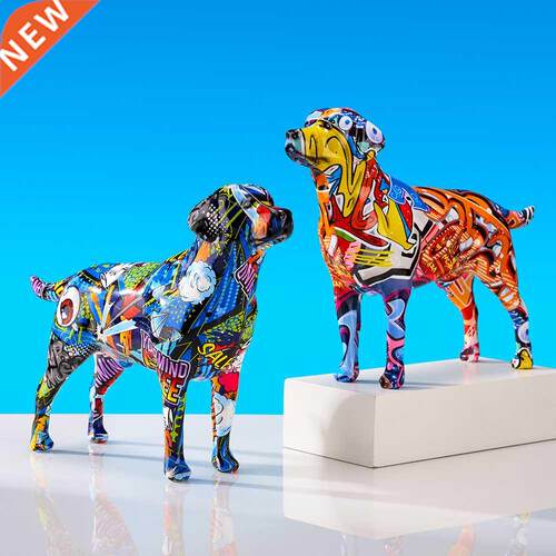 Creative Colorful Art Animal Labrador Resin Crafts Home Deco
