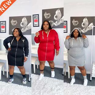 连衣裙 autumn 5XL ladies hoodie and dresses winter大码