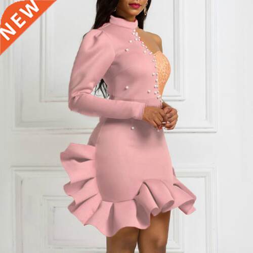 S-XXXL ldy's one shoulder flounce fricn dress大码非洲裙