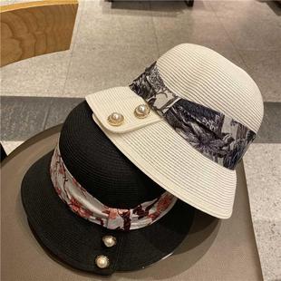 with Hats Women New Silks Bucket Printed Straw for Ribbon