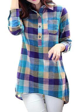 Women Chemisier Femme Tunic Shirts Casual Matching Color Lon