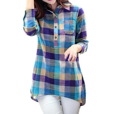 Women Chemisier Femme Tunic Shirts Casual Matching Color Lon