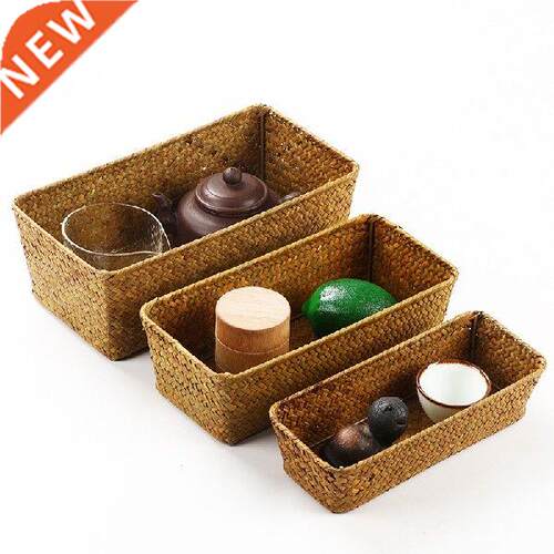 Handmade Straw Dried Flower Fruit Pot Basket Three-piece
