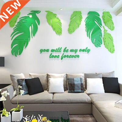 Fresh feather acrylc 3D stereo wall stcker lvng room TV
