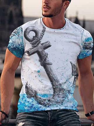 New Casual Round Neck Short Sleeve Pullover Men's T-Shirt