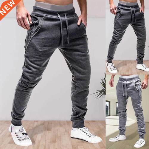 Men Drawstring Zipper Pockets Ankle Tied Sweatpants Sports T