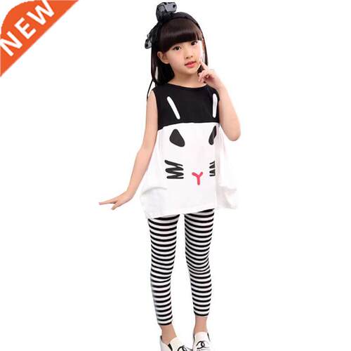 Baby Girl Summer Clothes Cartoon ops Shirt + Zebra ripes P