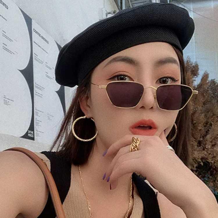 women sunglasses metal retro港风复古金属框墨镜小脸网红太阳镜图片