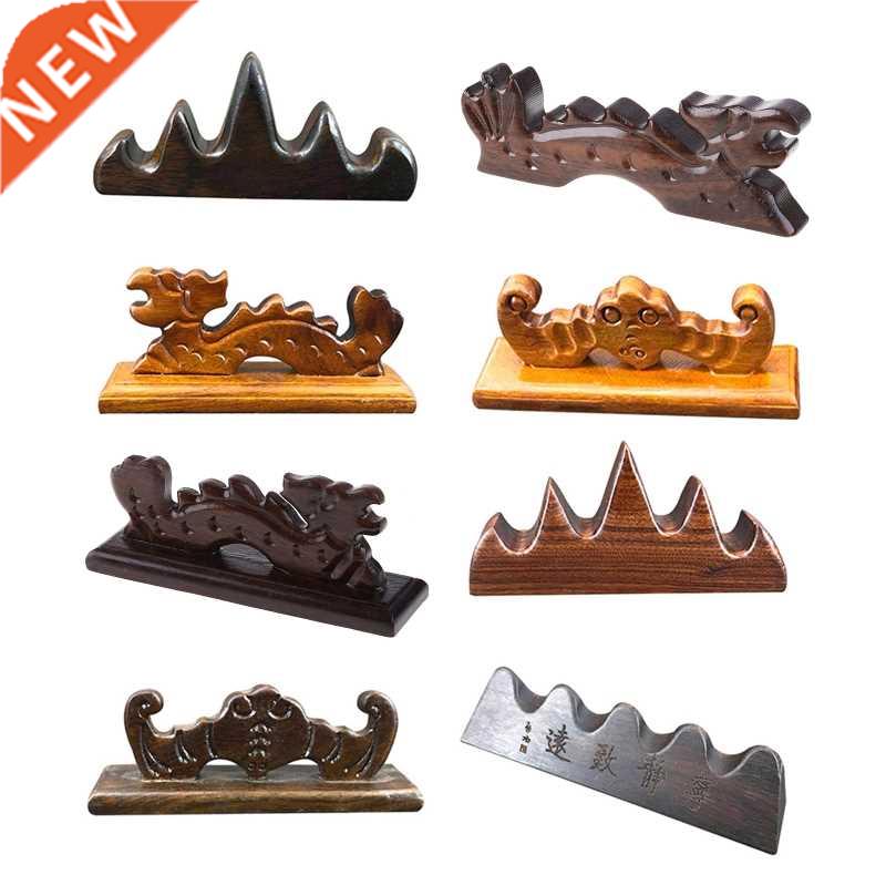 Wood Brush 4 Ports Rest Stand Vintage Chinese Calligraphy Pa