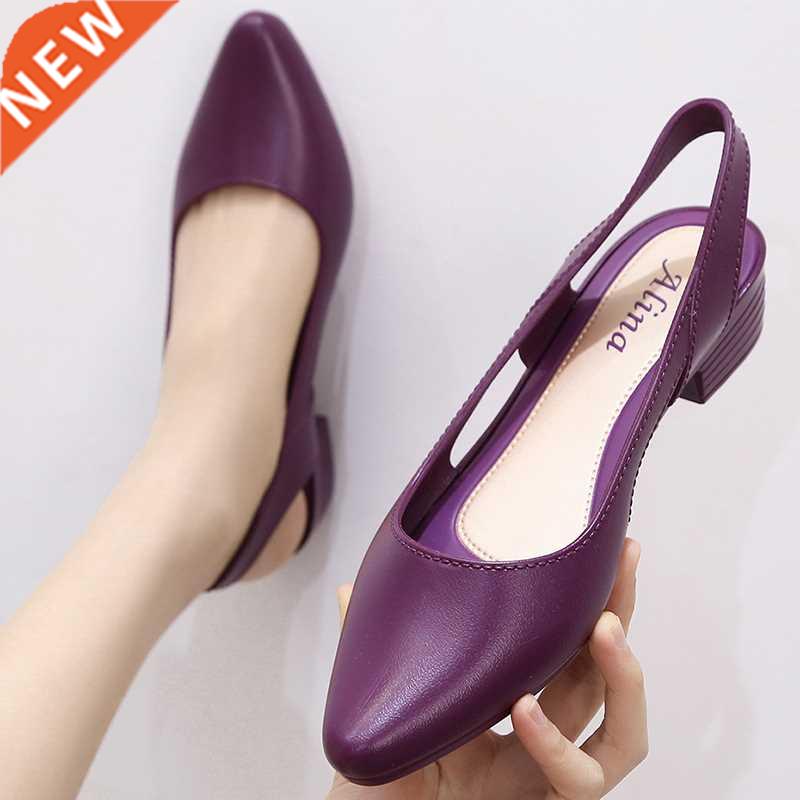 Akexiya Jelly Sandals Women Pointed Toe Chunky Med High Heel
