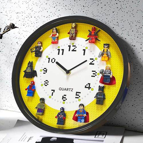 D Building Blocks Wall Clock Superhero Wall Decorate Childr