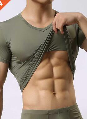 Men's Sheer Undershirts/Man Ice Silk Mesh See through Basics