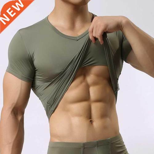 Men's Sheer Undershirts/Man Ice Silk Mesh See through Basics