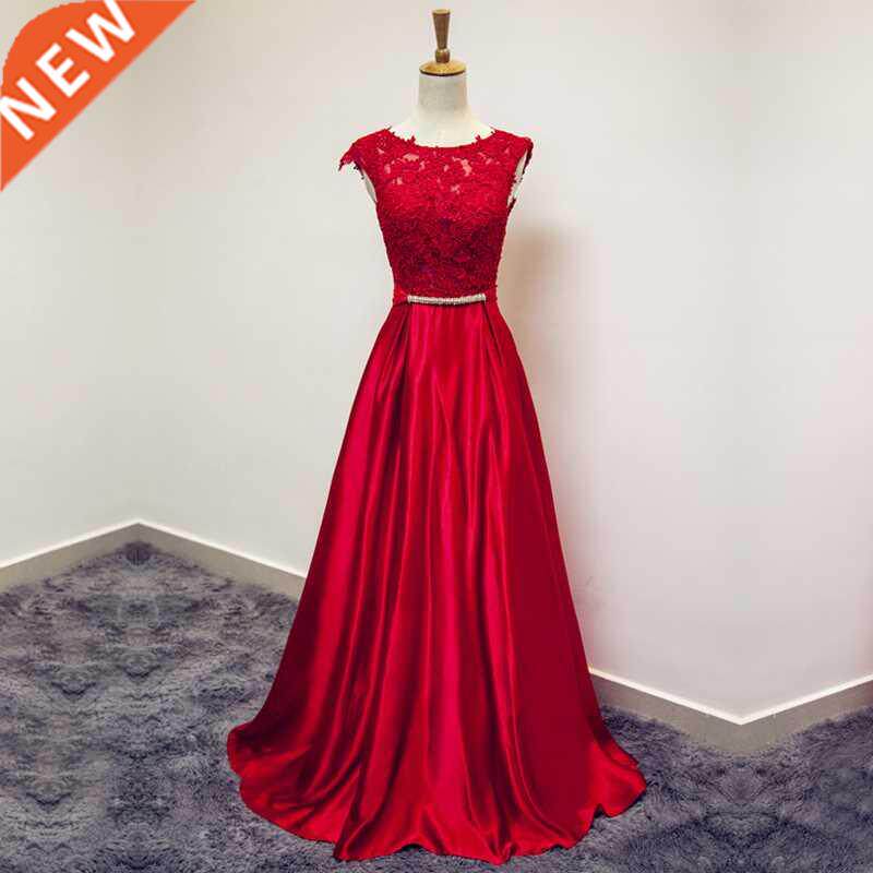 Beauty-Emily Hot Satin O Neck Evening Dresses A Line Lace El图片