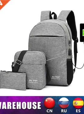 3PCS Men's Backpack USB Chargng Men's Bag Casual Multfunct