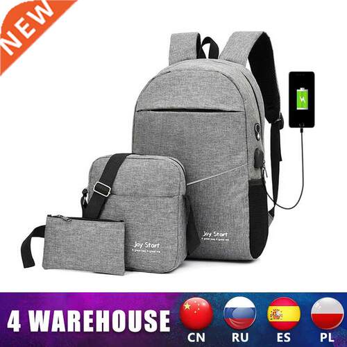 3PCS Men's Backpack USB Chargng Men's Bag Casual Multfunct
