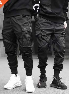 Ribbons Harem Joggers Men Cargo Pants Streetwear 2021 Hip Ho