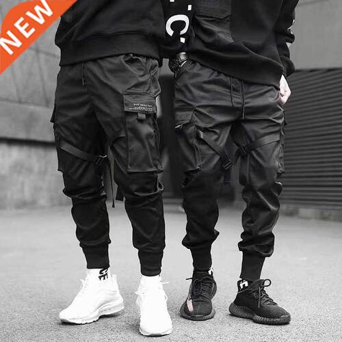Ribbons Harem Joggers Men Cargo Pants Streetwear 2021 Hip Ho