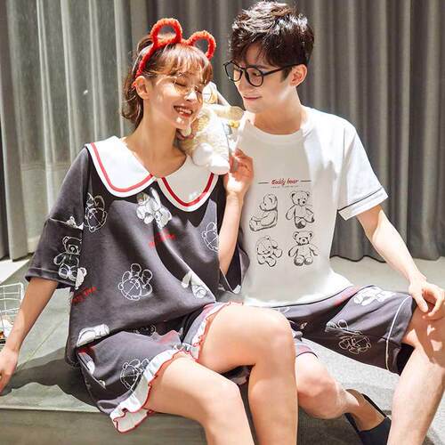 Cute Doll Collar Cartoon Little Bears Print Women Pajamas Se