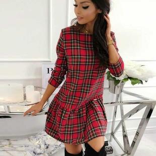 2020 Winter Xmas Red Plaid Dress Long Sleeve Scottish Plaid
