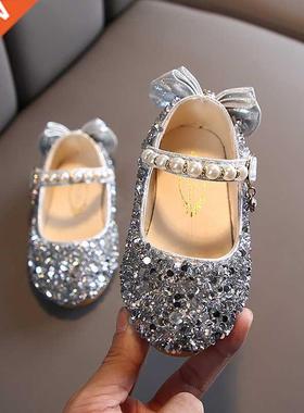 Spring Girls Shoes Glitter Wedding Performance Kids Flats Ba