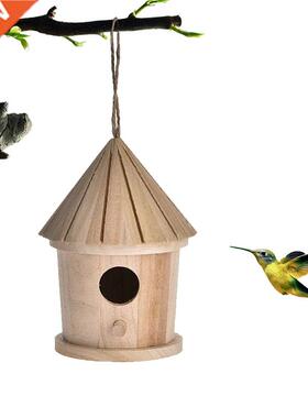 Wooden Bird Nest Hanging House Natural Wooden Cage Resting P