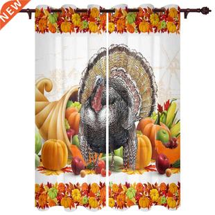 Thanksgiving Pumin Turkey Retro Window Curtains Kitchen