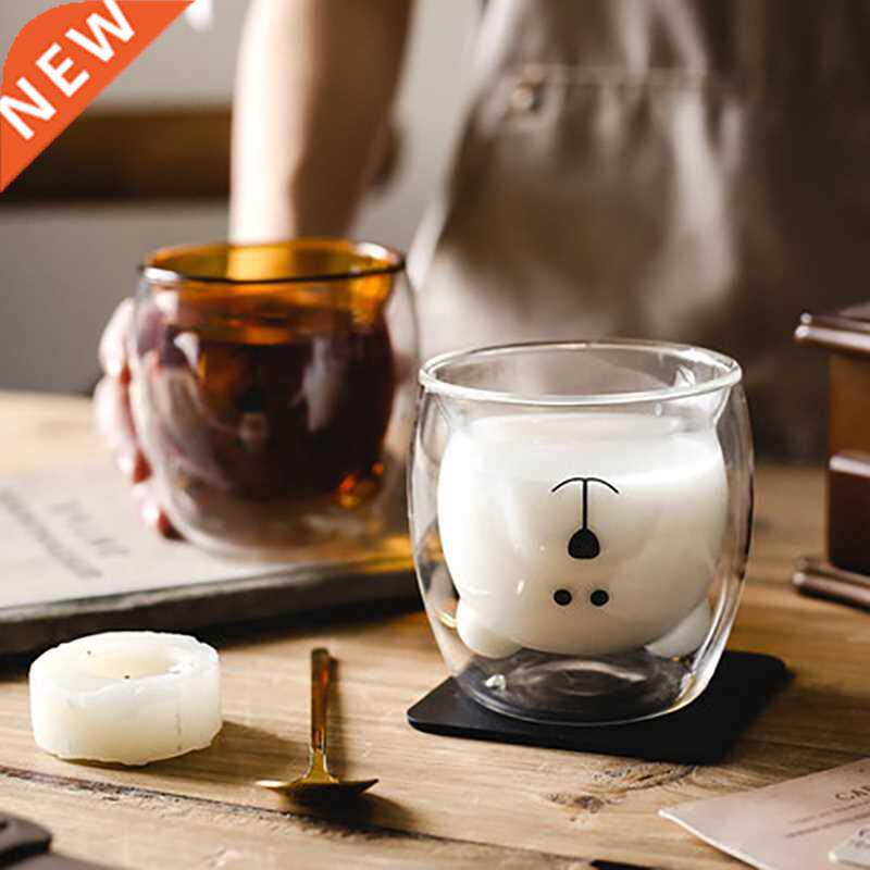 Glass Mugs Double Wall Glass Mug Bear Cat Dog Animal Double-