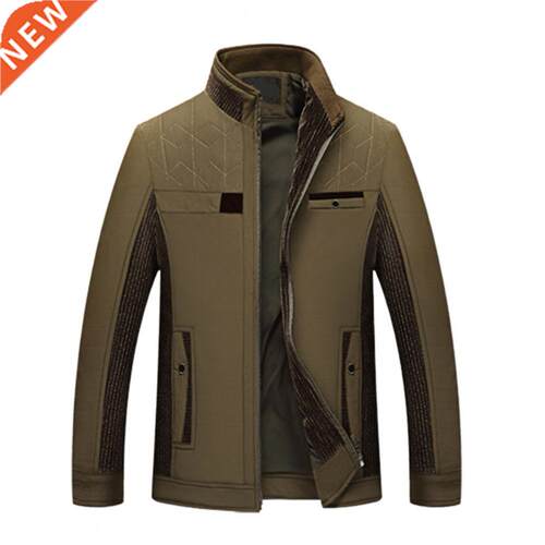 Men Coat Stand Collar Windproof Solid Color Casual Open Fron