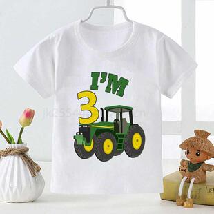Boy Car Birthday Number Print T Shirt Excavator Children Bir