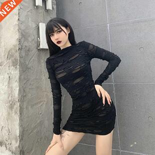 Helisopus New Gothic Black Mini Dress Streetwear Rock Punk H